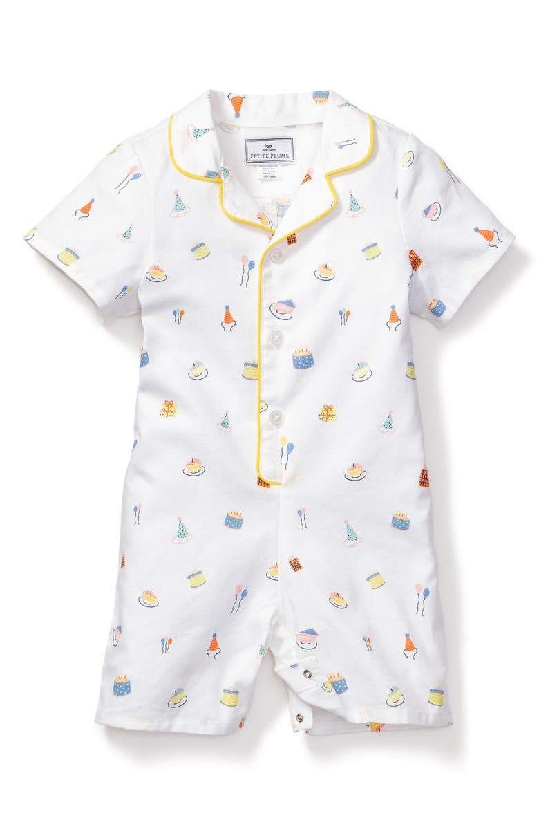 Petite Plume Birthday Wish One-Piece Short Pajamas, Main, color, White