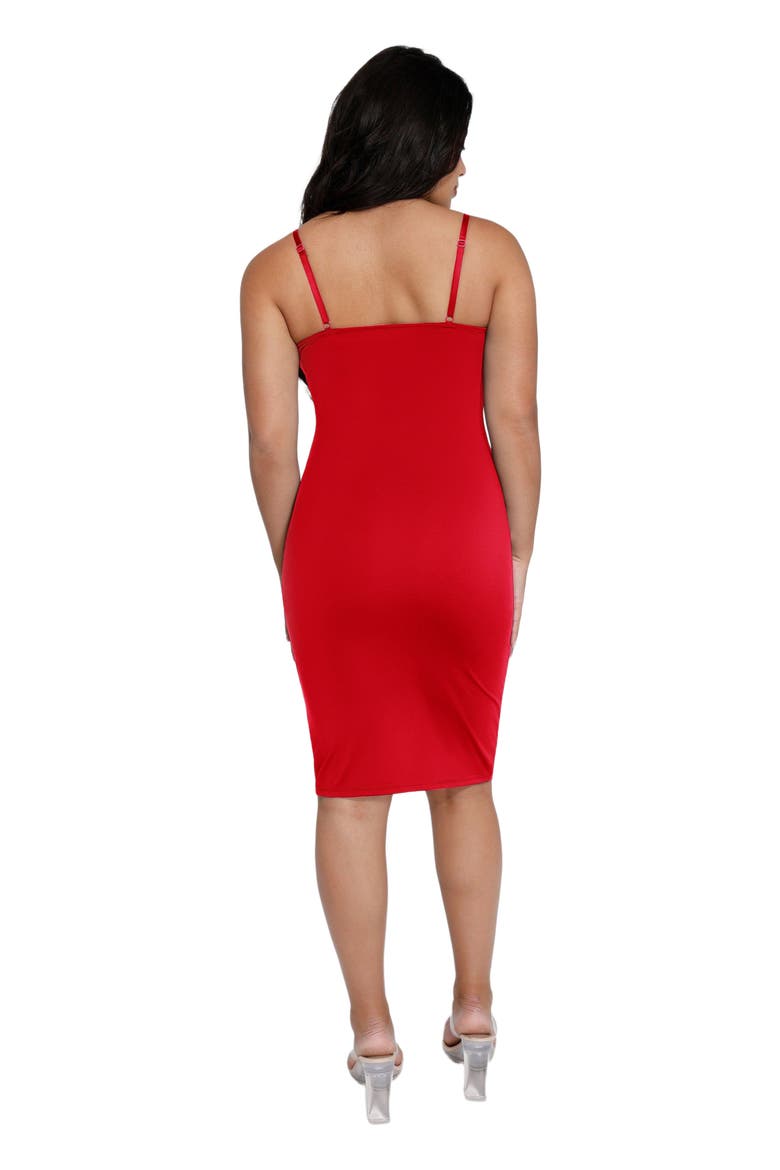 Shapewear Mesh Corset Panel Built-In Sculpting Midi Dress, Alternate, color, Bright red