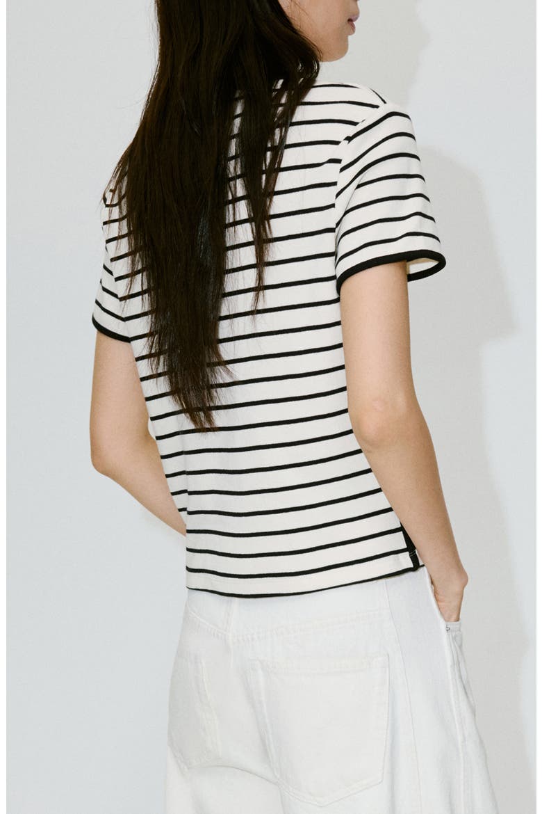 Cotton T-Shirt with Contrast Trim, Alternate, color, WHITE/ BLACK
