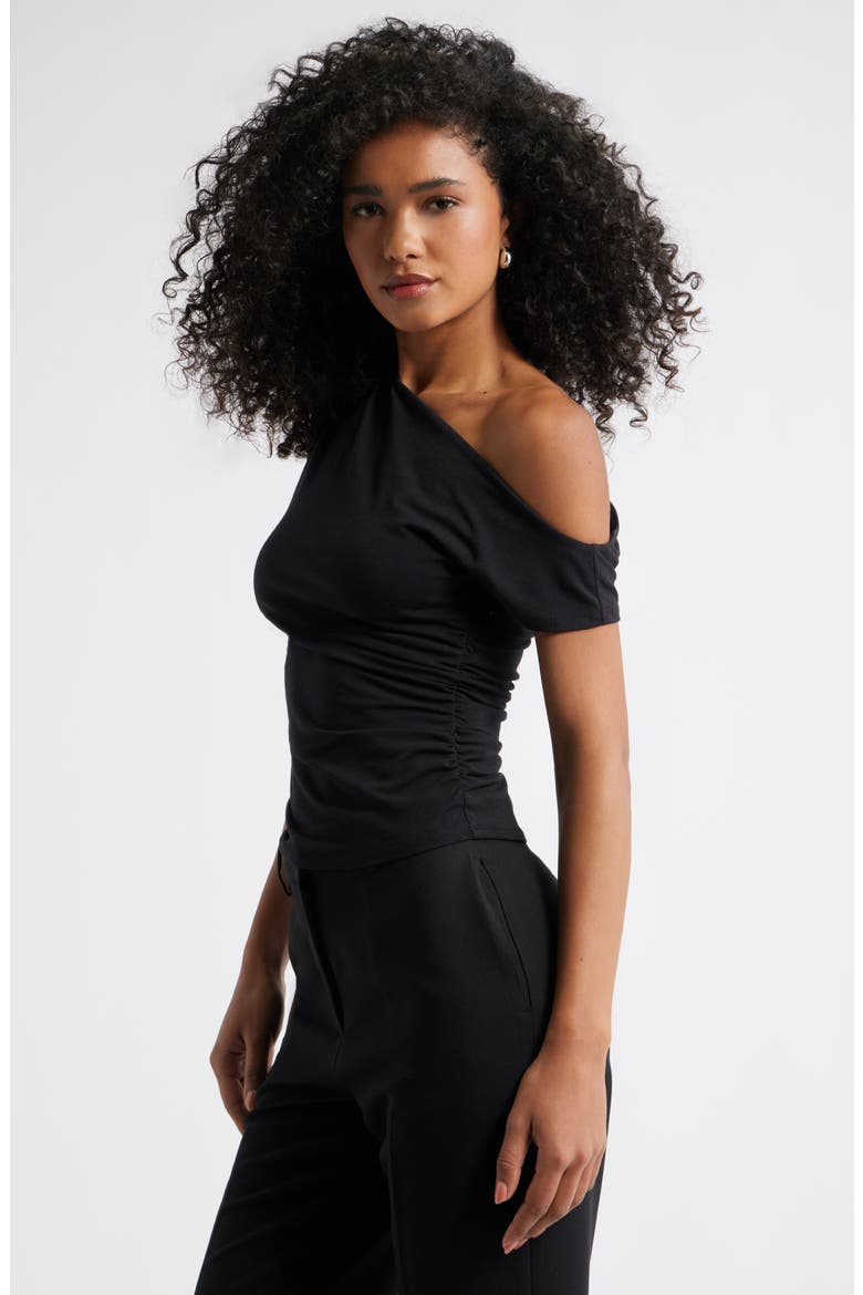Ruched Off the Shoulder T-Shirt, Alternate, color, BLACK