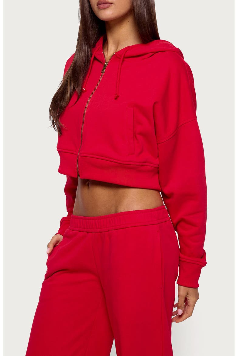 Byrdi Crop Zip-Up Hoodie, Alternate, color, RED