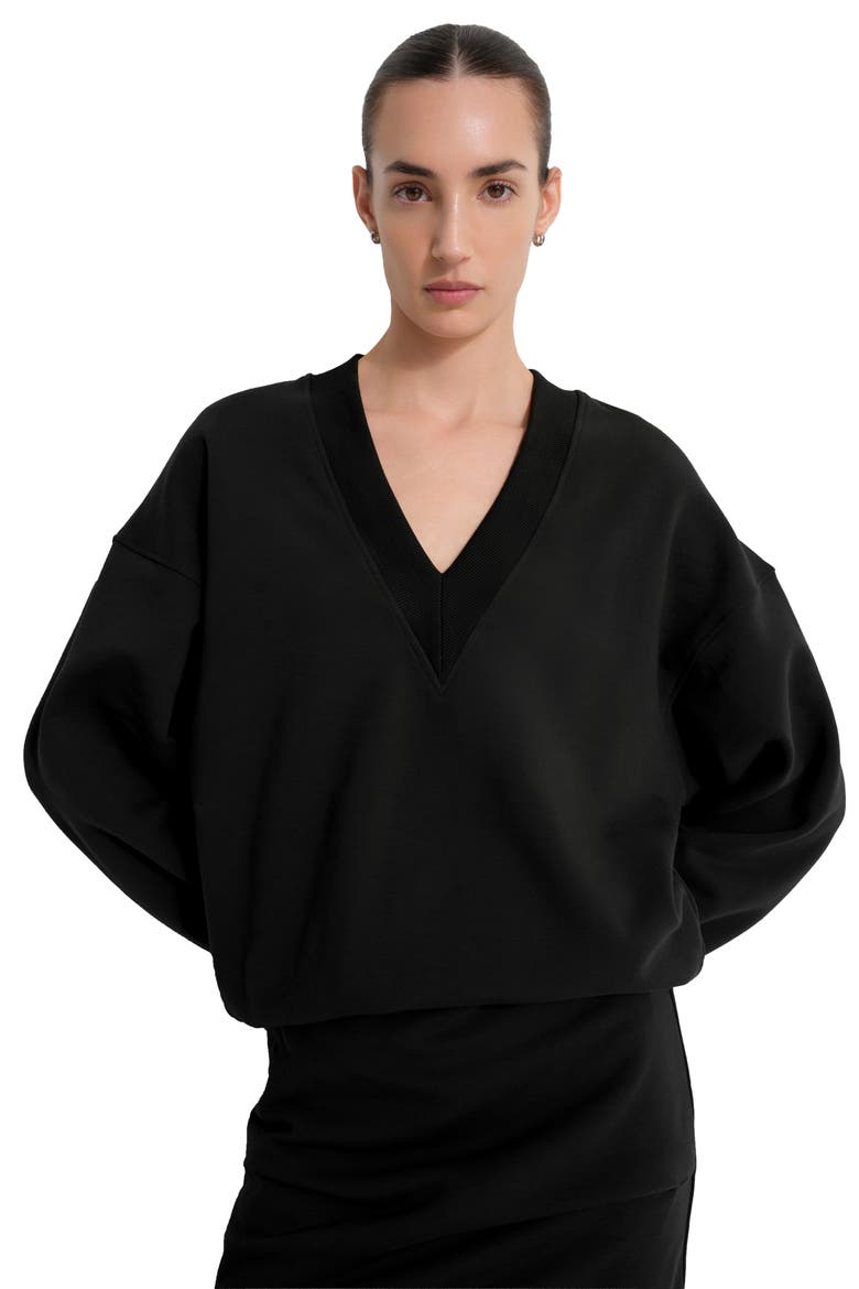 Mira V-Neck Sweatshirt Dress, Alternate, color, BLACK