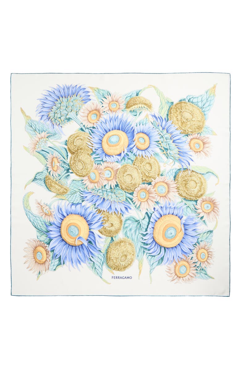 FERRAGAMO Sunflower Print Silk Square Scarf, Main, color, 