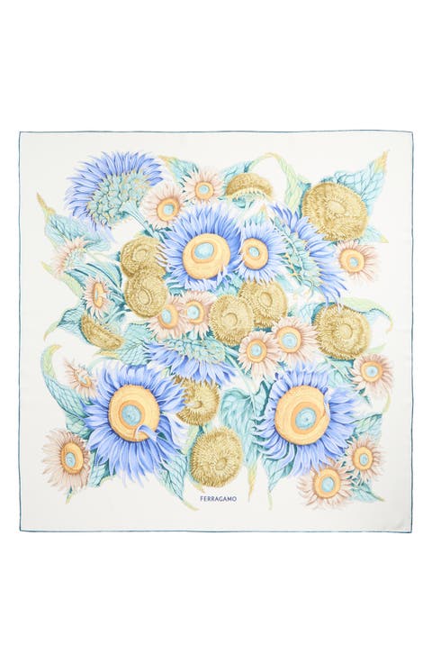 Sunflower Print Silk Square Scarf