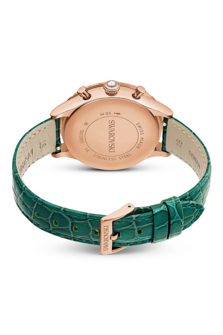 Octea Chronograph Leather Strap Watch, 37mm, Alternate, color, GREEN