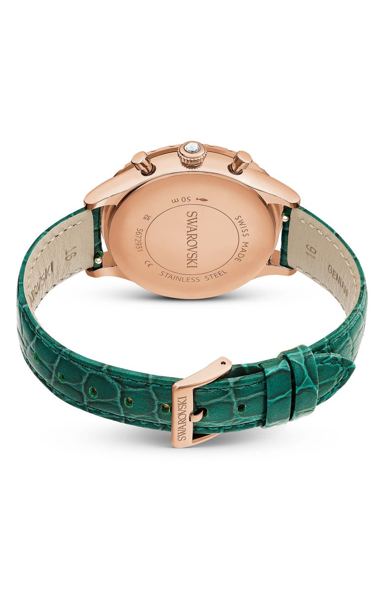 Swarovski Octea Chronograph Leather Strap Watch, 37mm, Alternate, color, Green