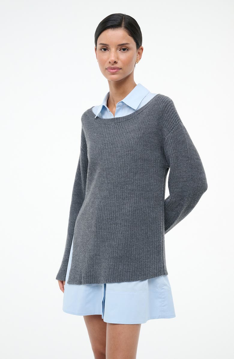 STAUD Dane Layered Long Sleeve Mixed Media Dress, Alternate, color, Charcoal/ Glacier