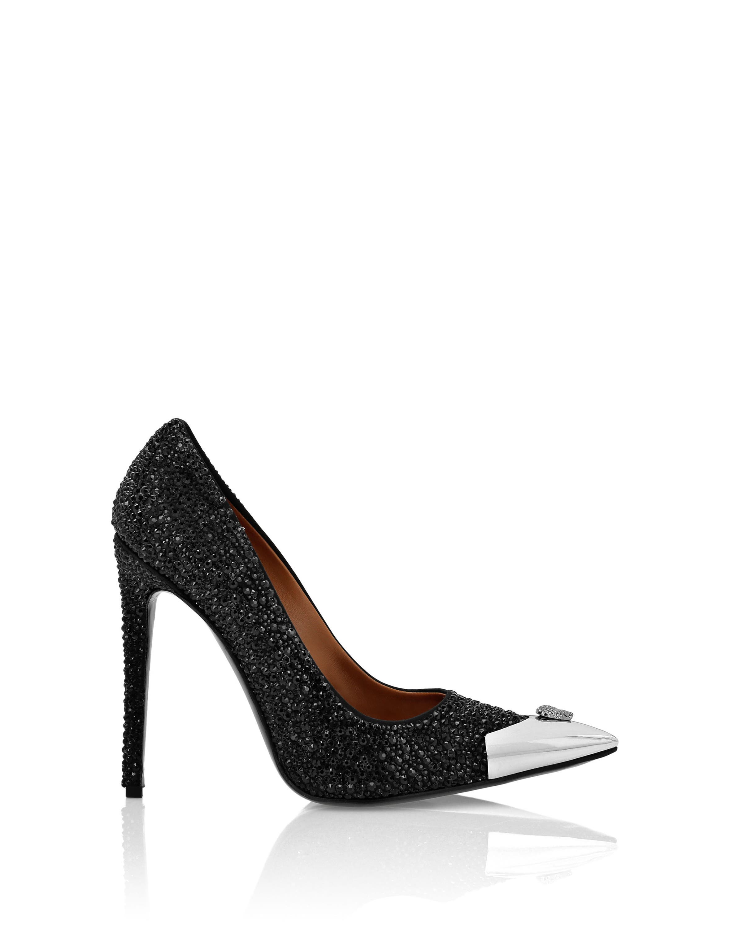 PHILIPP PLEIN Satin Hi-Heels Mix Strass Women, Alternate, color, Black