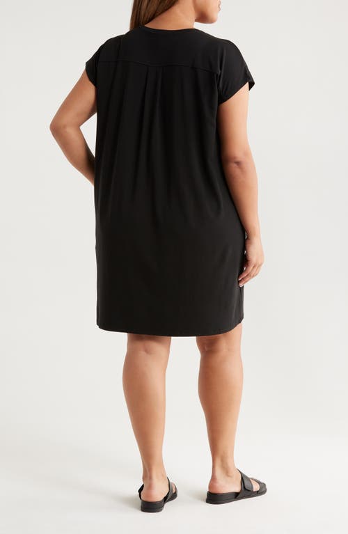 Eileen Fisher Crinkled Jersey Crewneck Elbow Sleeve Top In Black