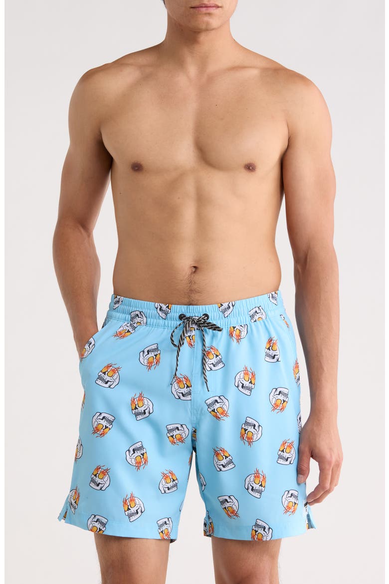 Flaming Eyes UPF 50+ Volley Swim Trunks, Main, color, BLUE DREAM