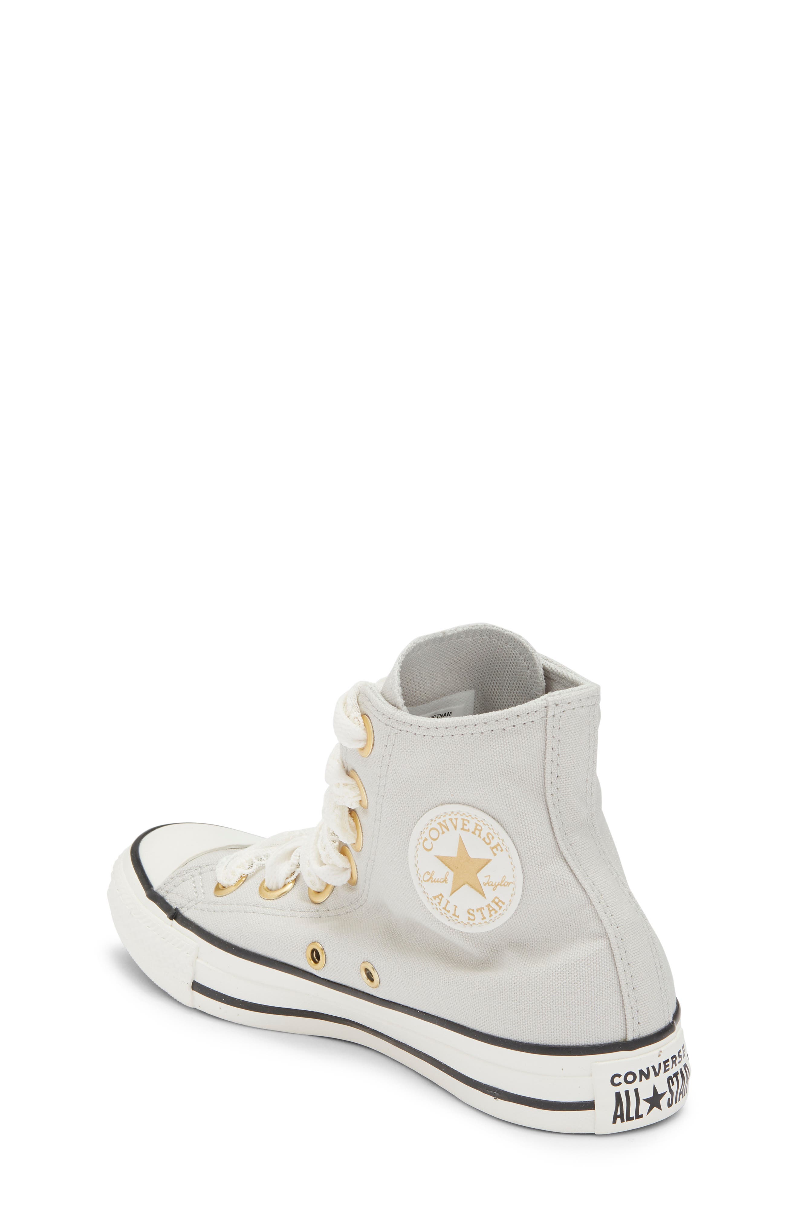 Kids' Chuck Taylor® All Star® Lace High Top Sneaker, Alternate, color, LIGHT GREY/ GOLD/ WHITE