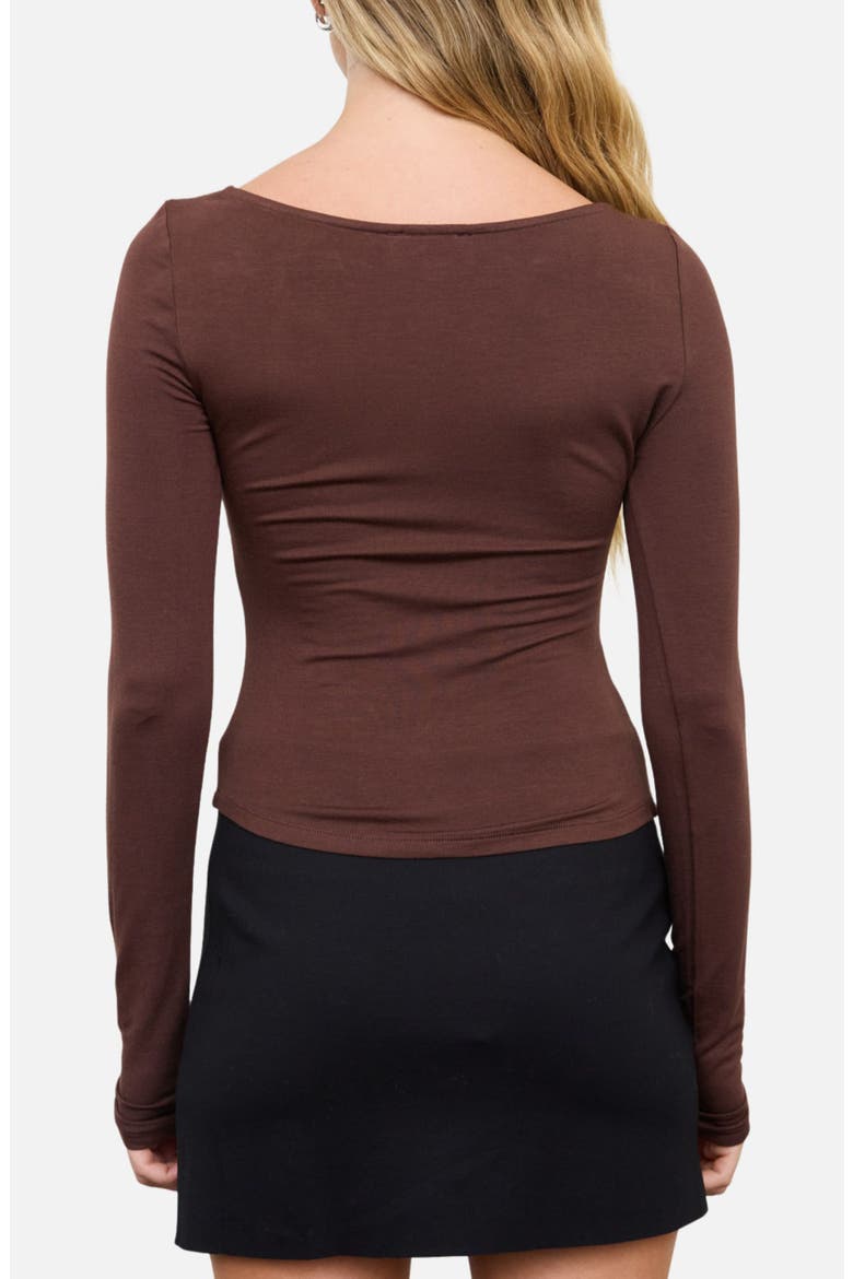 Asymmetrical Neck Ruched Long Sleeve Knit Top, Alternate, color, CHOCOLATE
