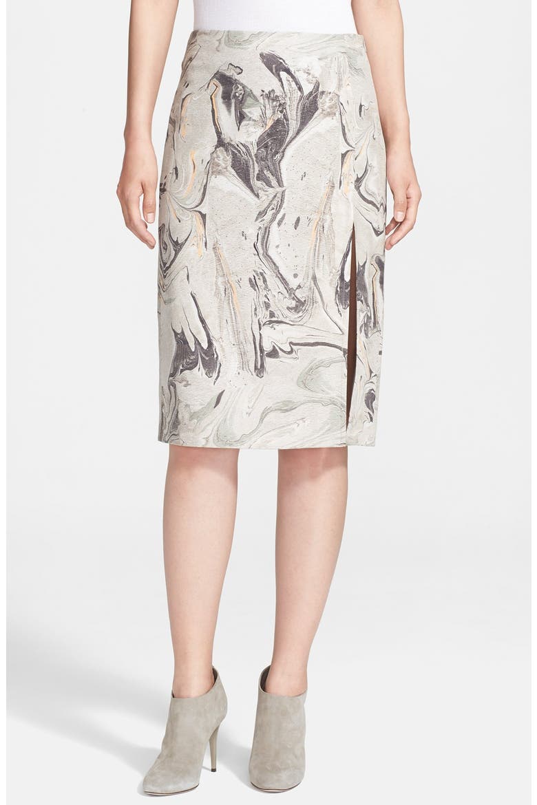 'Phereniki' Print Silk Skirt, Main, color, DOVE MULTI