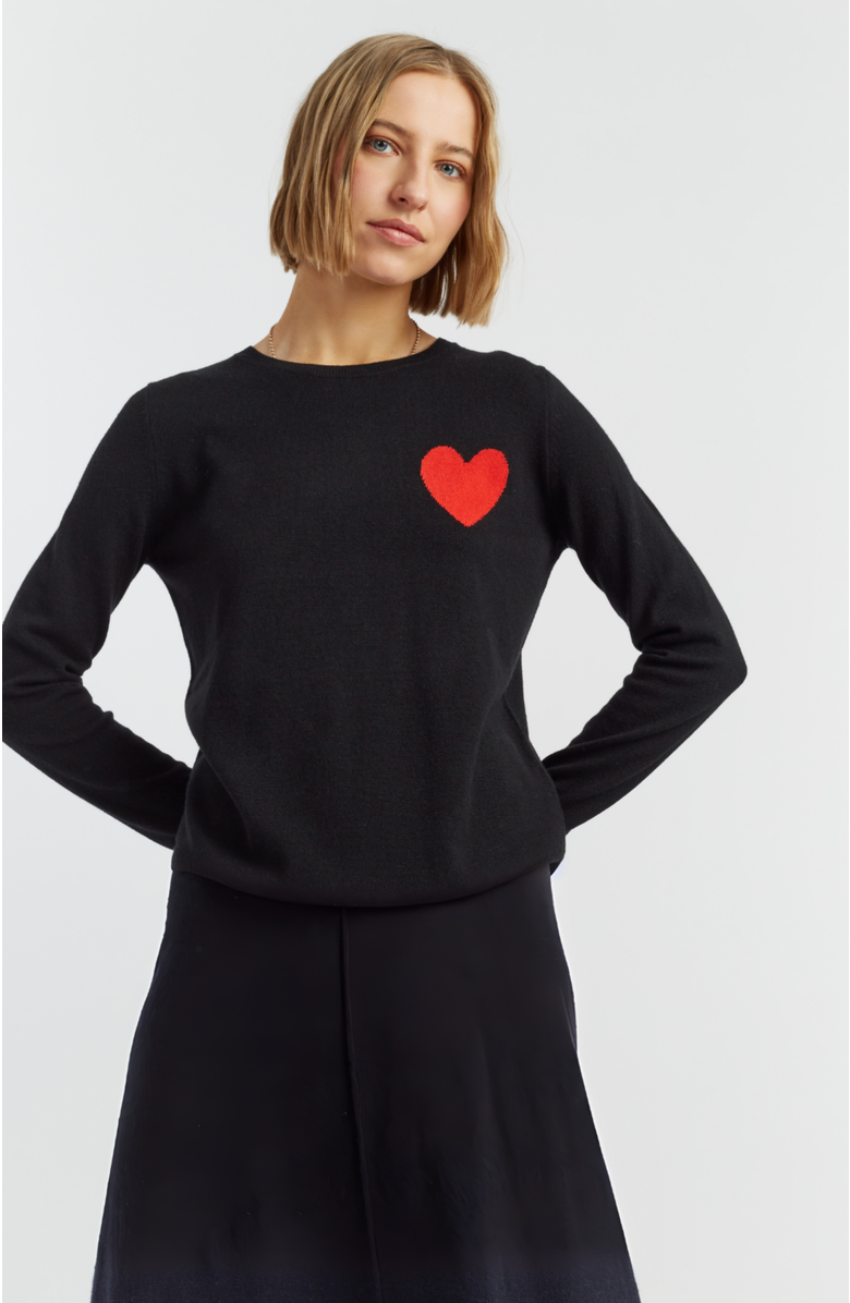 Chinti & Parker Breton Heart Wool & Cashmere Sweater, Main, color, Black