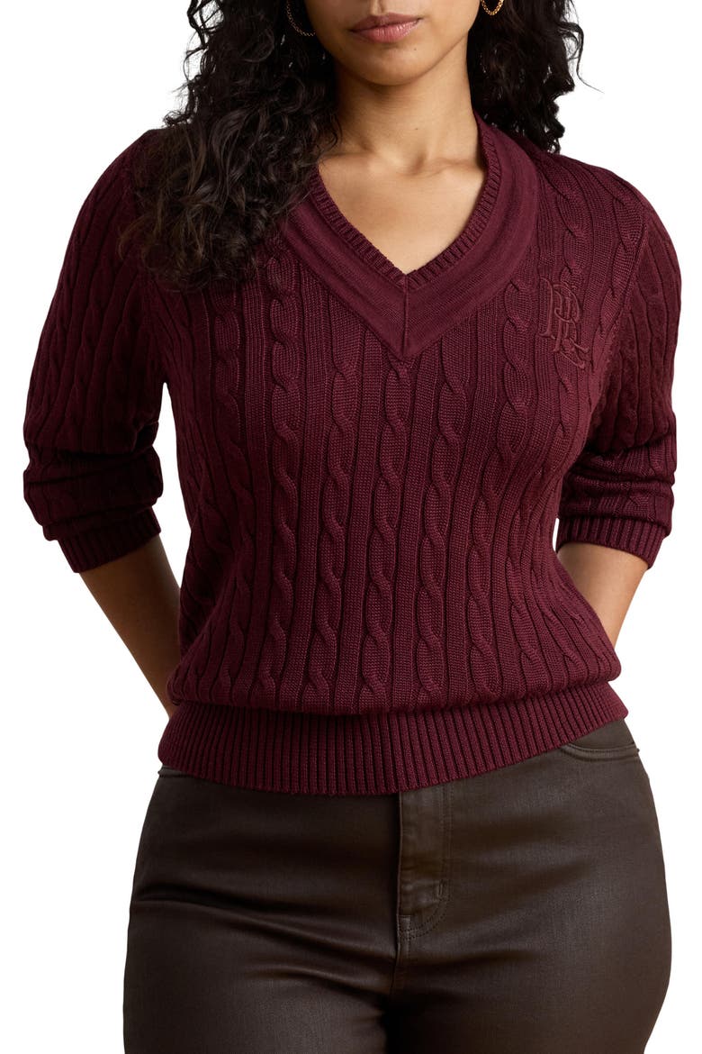 Bright Cable Knit Cotton Blend Sweater, Main, color, RED