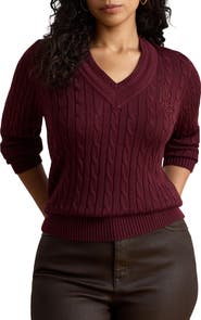 Lauren Ralph Lauren Bright Cable Knit Cotton Blend Sweater