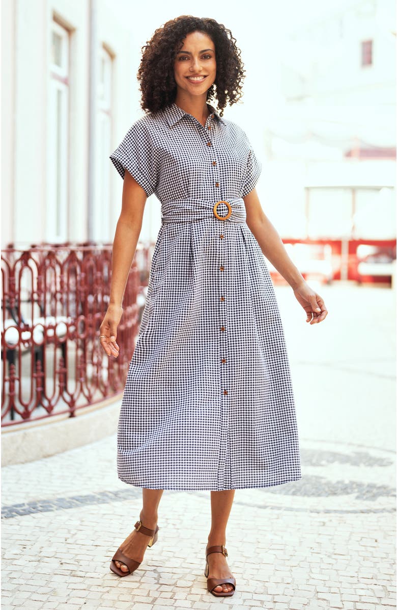 Yumi Gingham Relaxed Shirt Dress, Alternate, color, Black