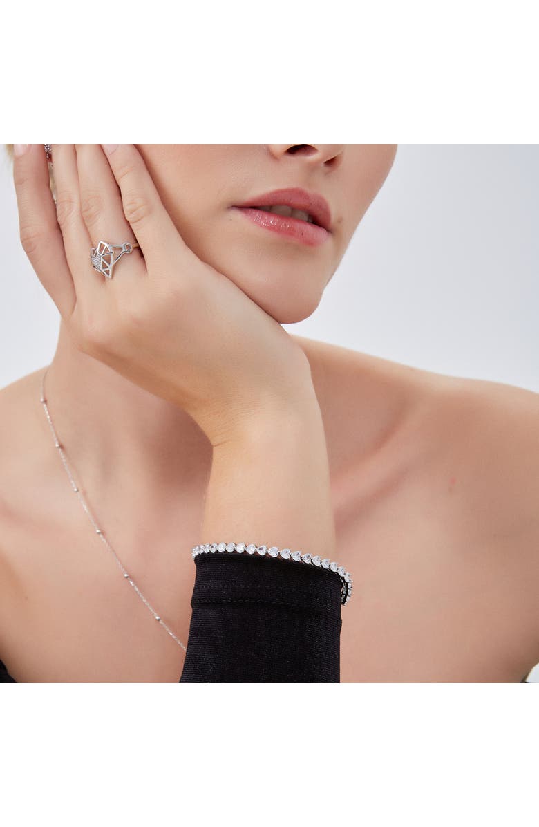 Spero London Geometric Heart Adjustable Ring in Sterling Silver, Alternate, color, Silver