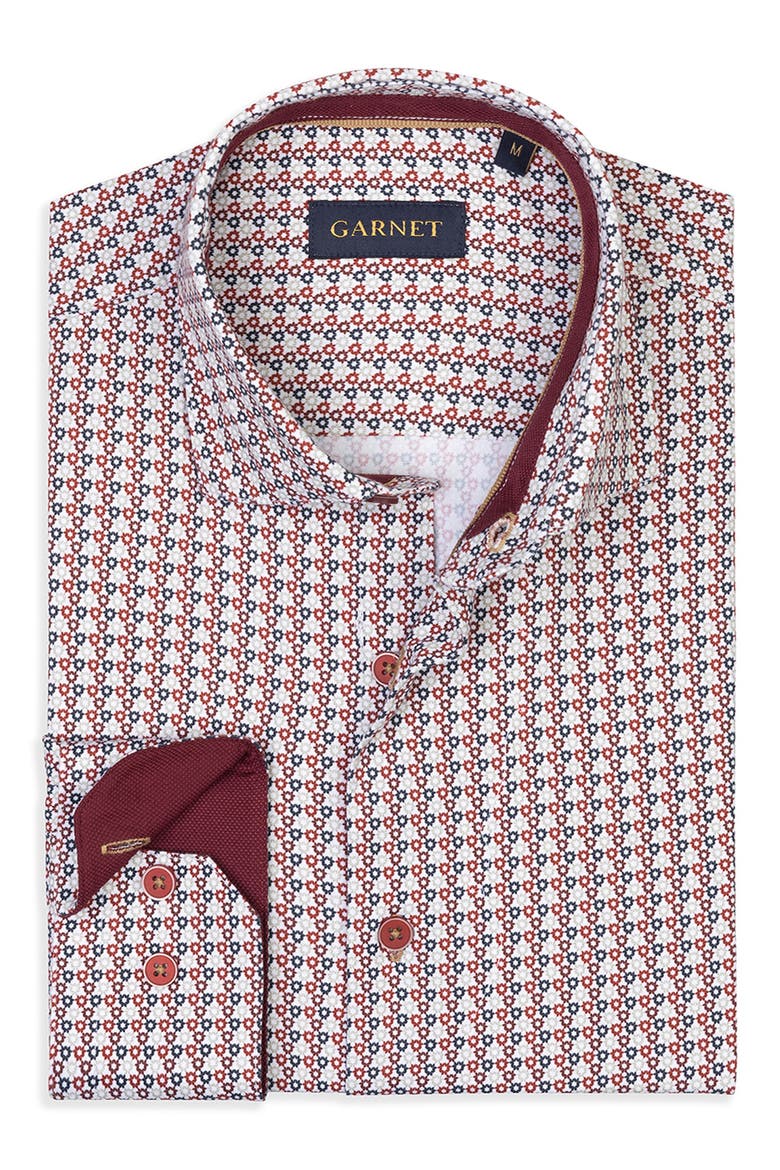 Geometric Stretch Button-Down Shirt, Alternate, color, BURGUNDY