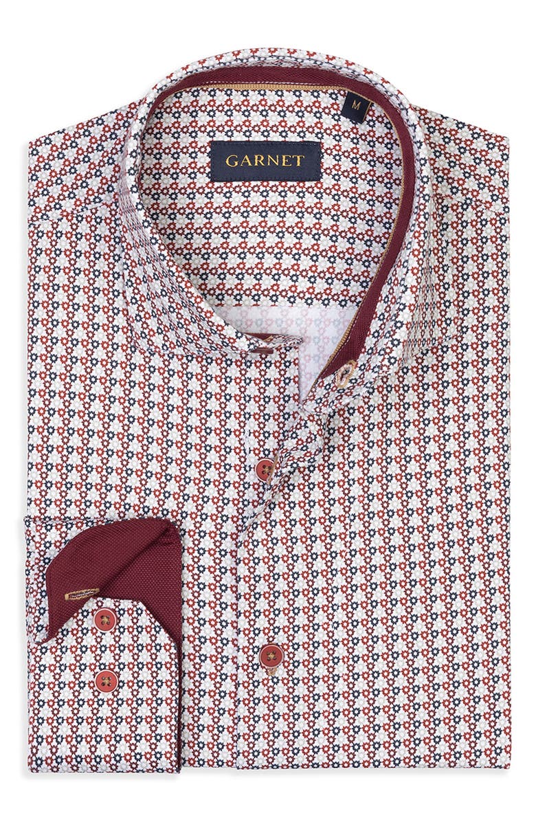 STUDIO GARNET LOS ANGELES Geometric Stretch Button-Down Shirt, Alternate, color, Burgundy