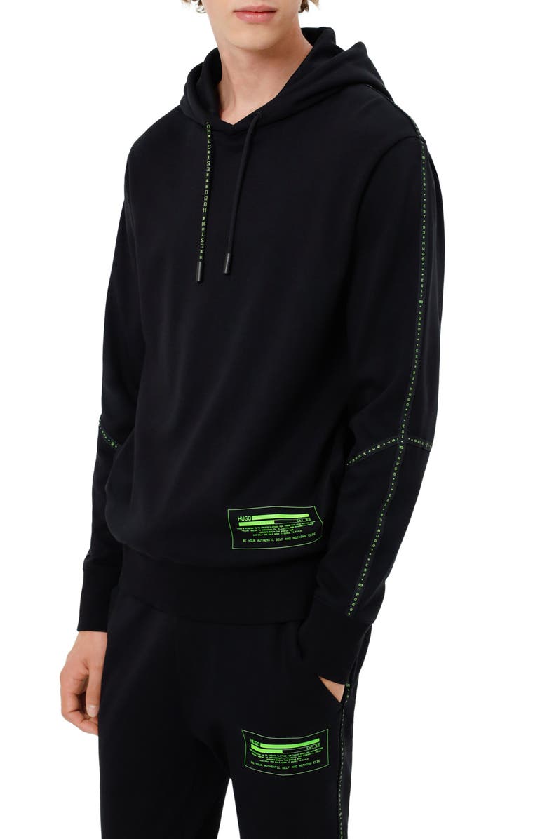HUGO Denry Logo Tape Organic Cotton Graphic Hoodie, Main, color,