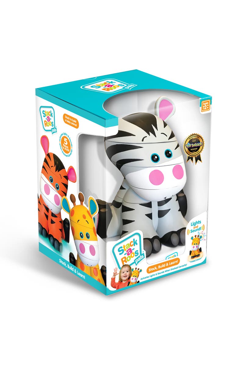 Stack-a-Roos Stackaroos Pals Baby Zebra Lights & Sounds, 5 Piece Stacking Animal Tower, Main, color, Multicolored