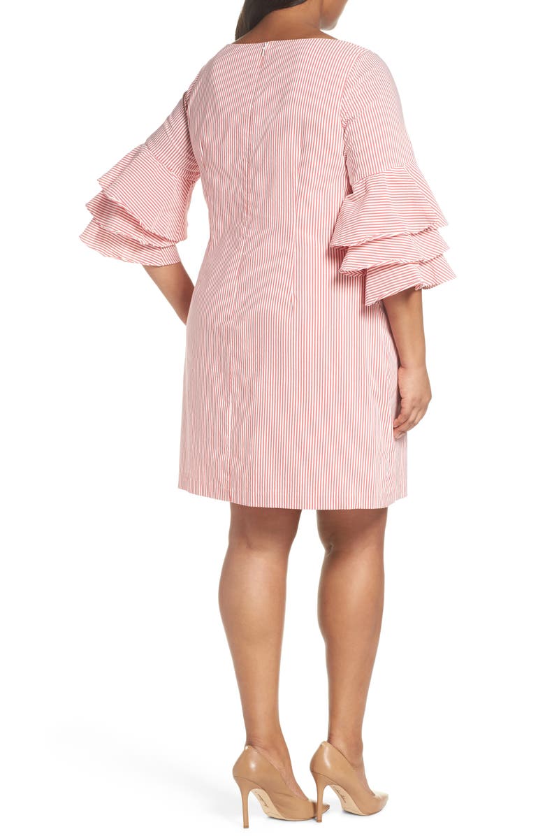 Adrianna Papell Ruffle Sleeve Stripe Shift Dress, Alternate, color, 