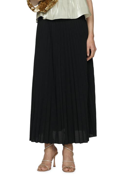 Women Cotton Linen Long Skirts Retro Casual Elastic Waist Pleated Maxi Skirts Beach Boho Vintage Summer Skirts