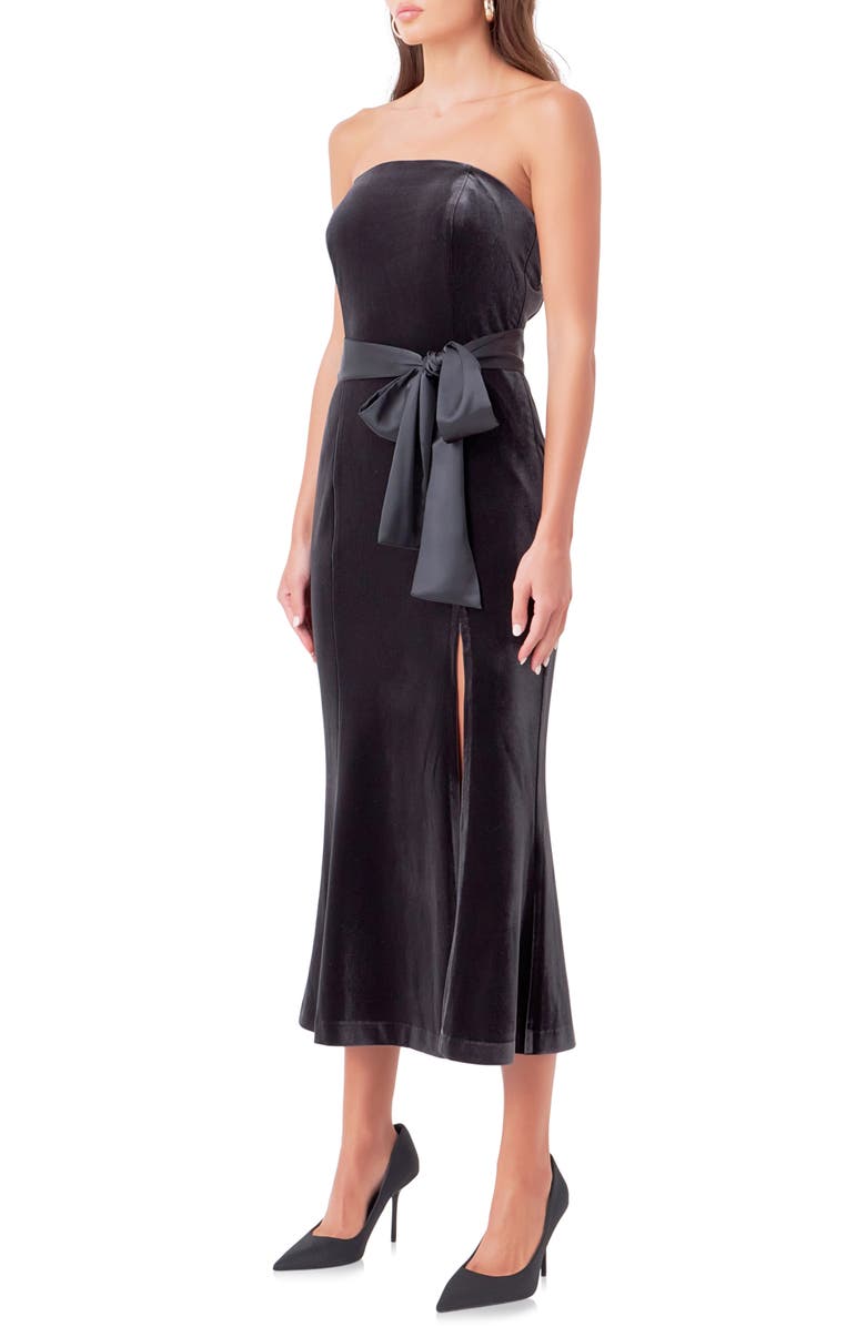 Endless Rose Strapless Velvet Midi Dress, Alternate, color, Dark Grey