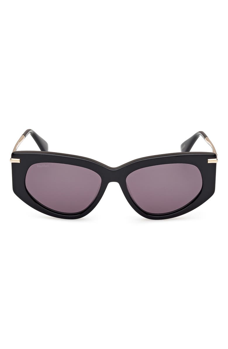 Max Mara Beth 54mm Polarized Geometric Sunglasses, Main, color, Shiny Black / Smoke