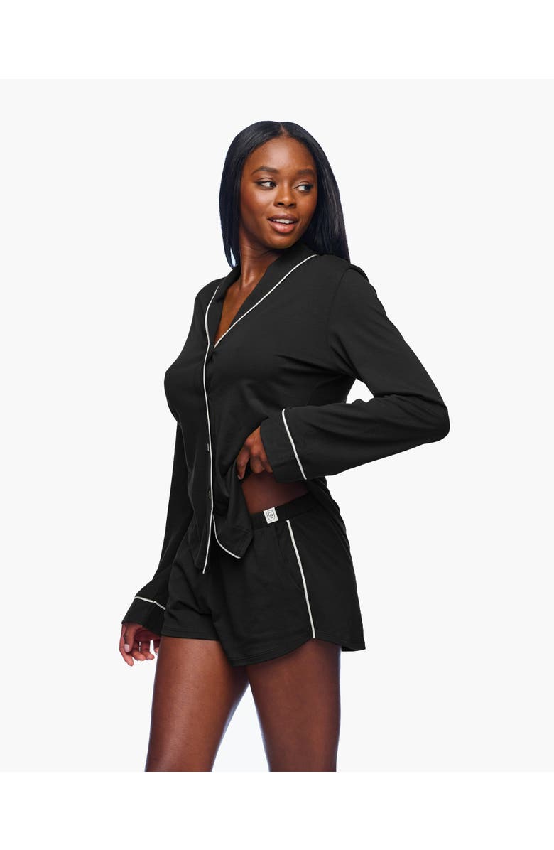 Cosabella Pima Lusso Ls Top Boxer Pj Set, Alternate, color, Black/Moon Ivory