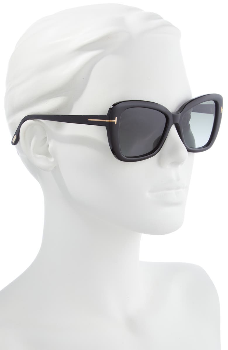 TOM FORD Maeve 55mm Gradient Butterfly Sunglasses, Alternate, color, Shiny Black/ Smoke