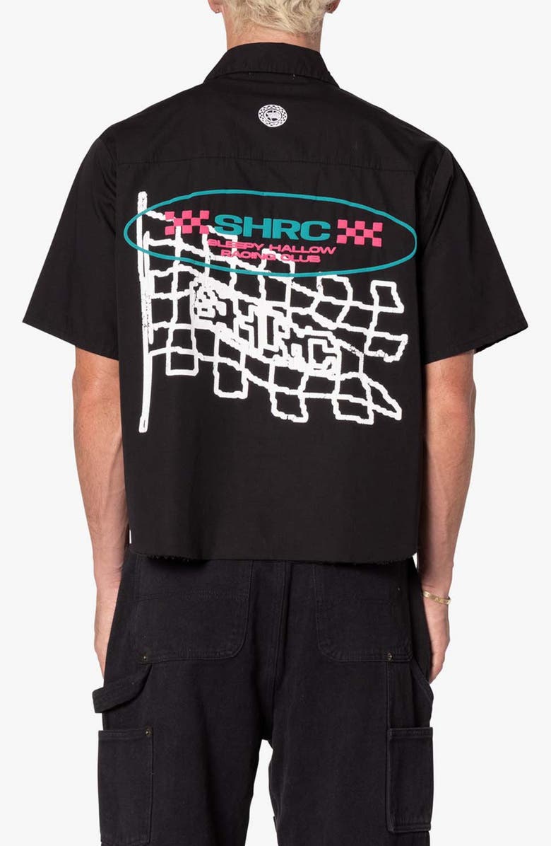 mnml Checkered Short Sleeve Button-Up Shirt, Alternate, color, Black