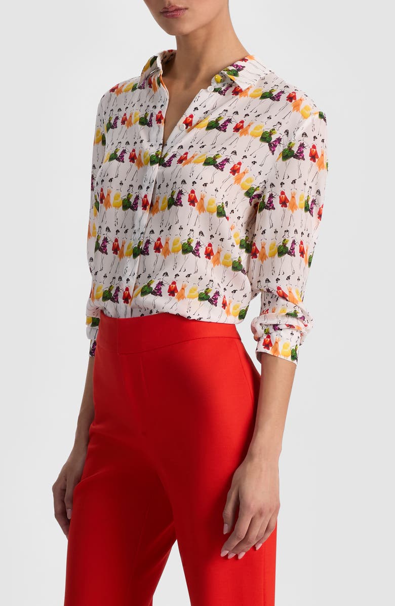 Alice + Olivia Willa Staceface Silk Shirt, Alternate, color, Womens Day