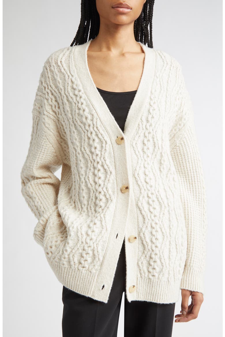 Mixed Stitch Wool & Cashmere Blend Cardigan, Alternate, color, OFF WHITE/ MARZIPAN