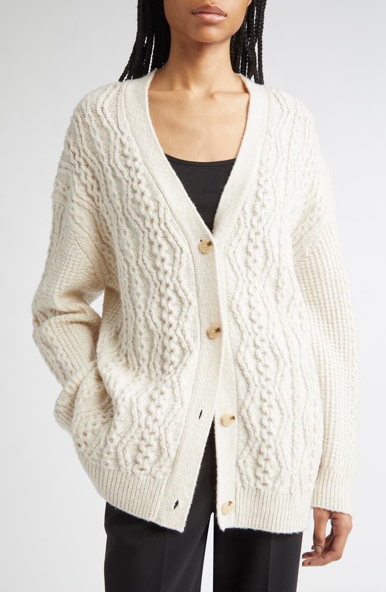 Vince Mixed Stitch Wool & Cashmere Blend Cardigan, Alternate, color, Off White/ Marzipan
