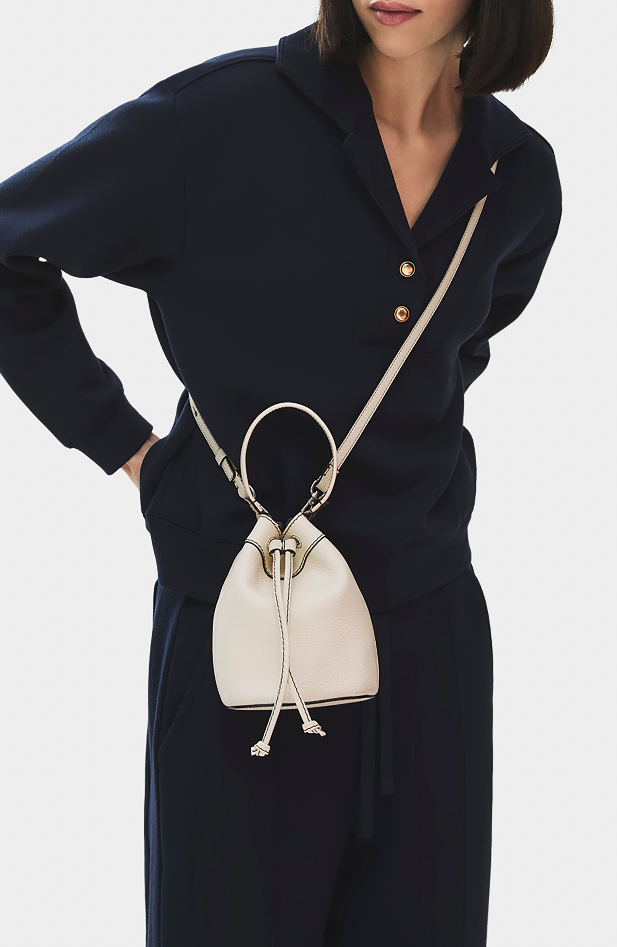 Albany Avenue Mini Drawstring Leather Crossbody Bag, Alternate, color, SALT