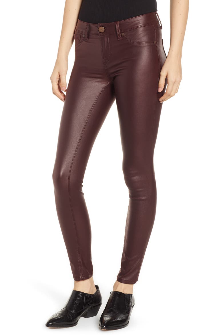 High Waist Coated Skinny Jeans, Main, color, RED RUMBA