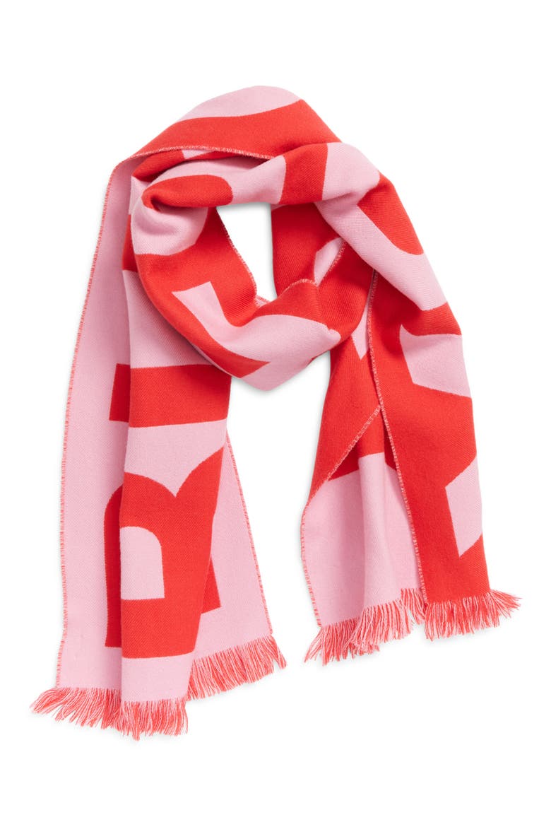 Logo Jacquard Wool Football Scarf, Main, color, PINK / RED