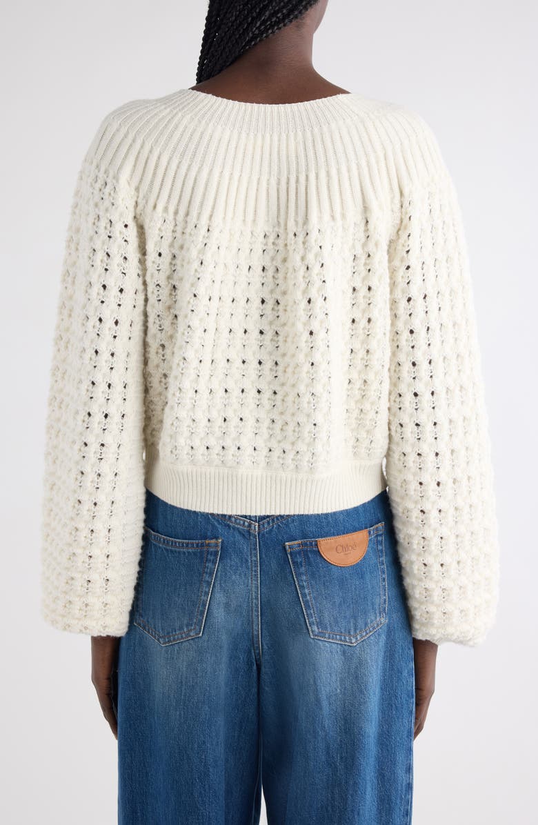 Chloé Balloon Sleeve Tweed Cardigan, Alternate, color, Iconic Milk