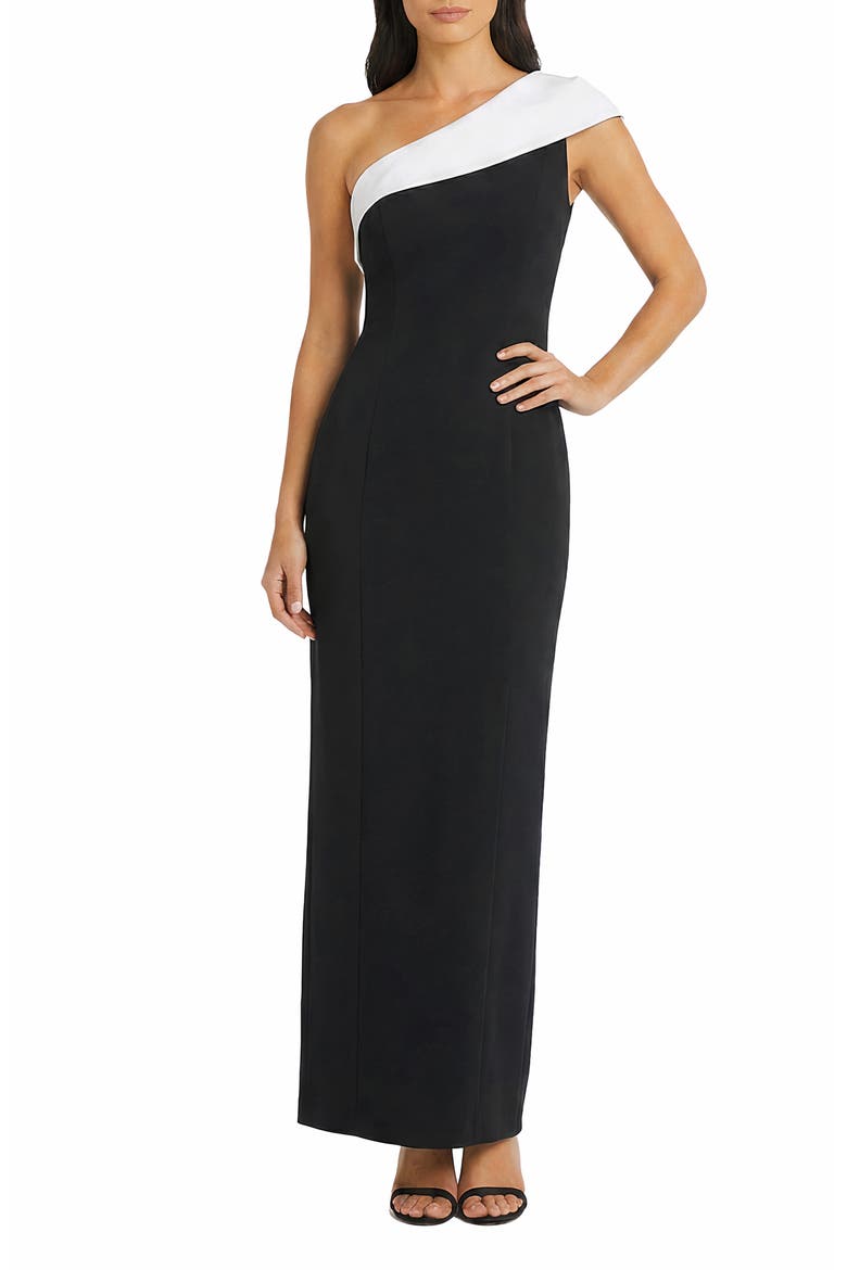 Contrast One-Shoulder Gown, Main, color, BLACK/ IVORY