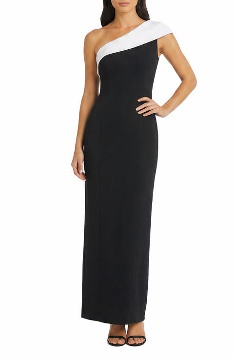 Contrast One-Shoulder Gown
