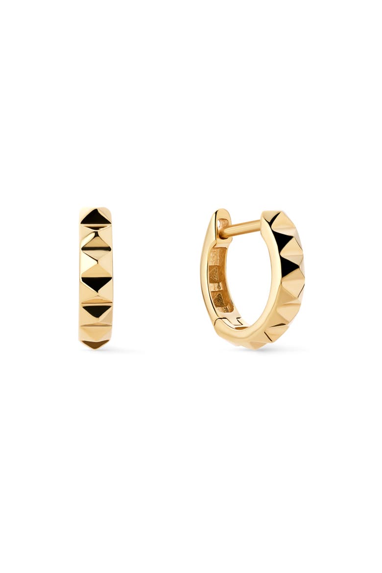 Solid Yellow Gold - Pyramid Huggie Hoops, Main, color, Gold