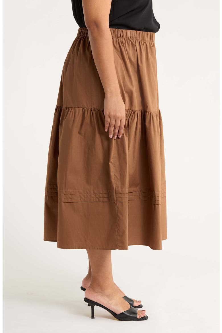 Floral Tiered Cotton Maxi Skirt, Alternate, color, BROWN
