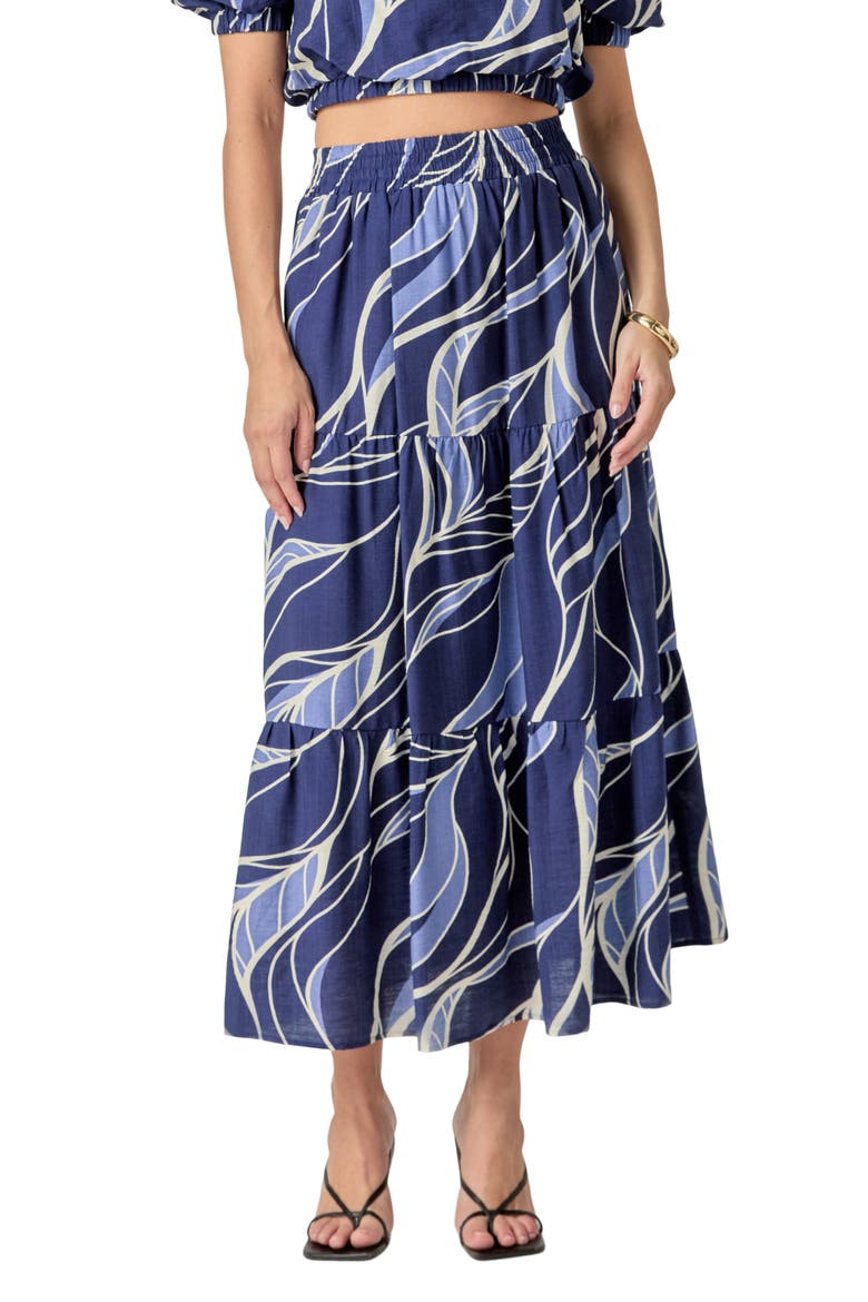 Print Tiered Maxi Skirt, Main, color, NAVY/ BLUE MULTI