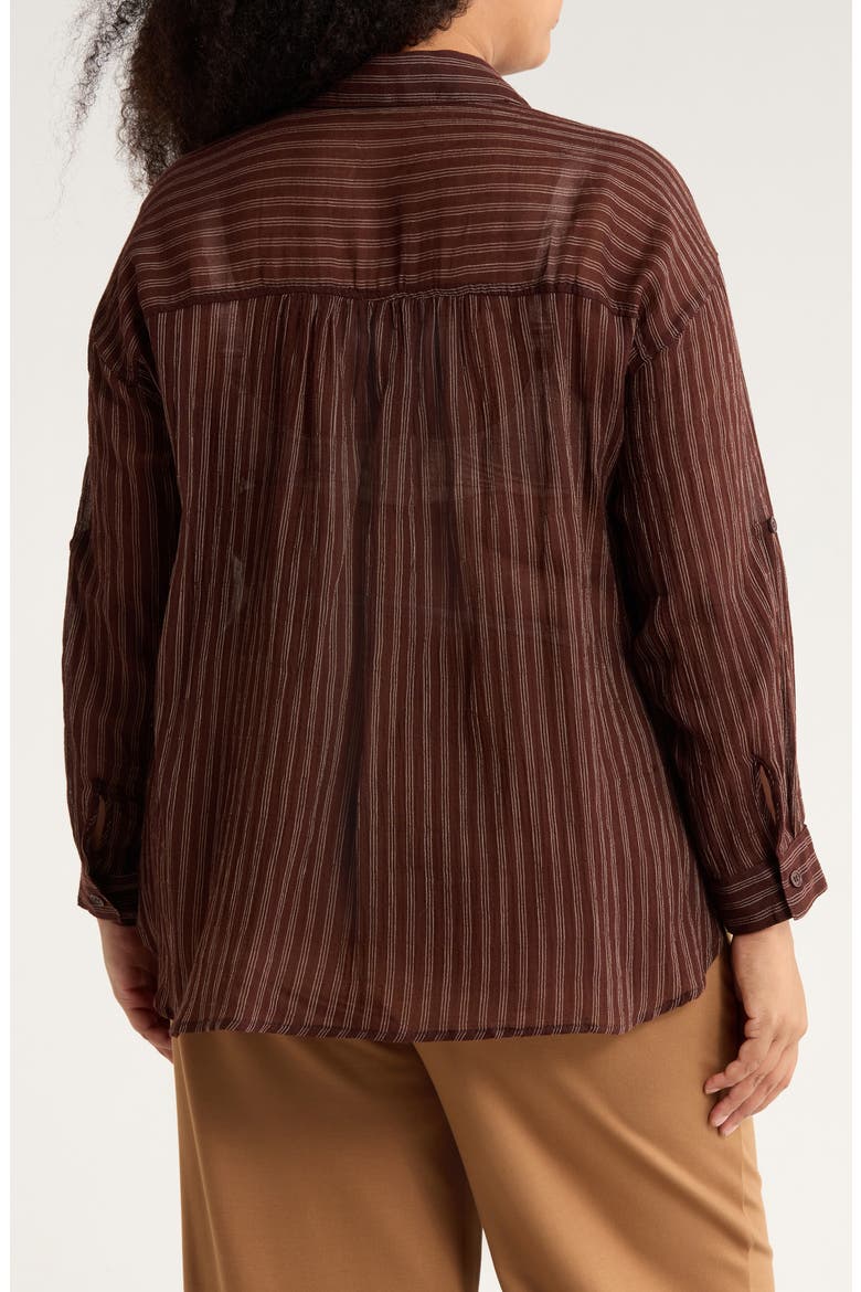 Stripe Long Sleeve Button-Up Shirt, Alternate, color, BROWN/ TAUPE TRIPLE STRIPE