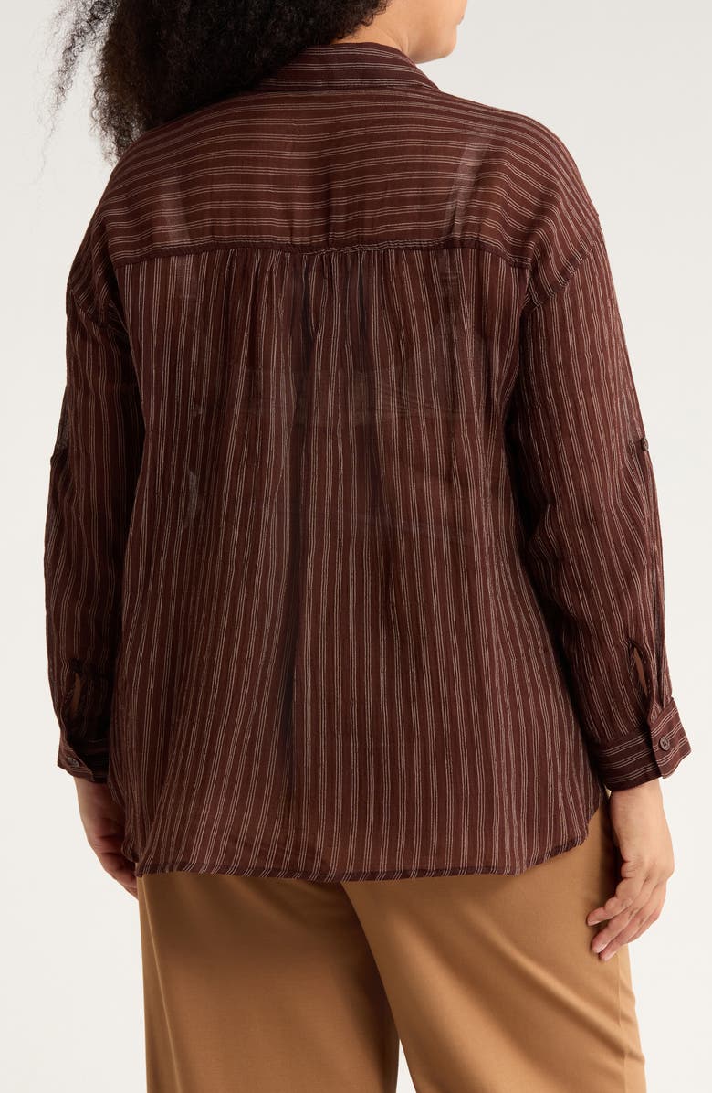 MAX STUDIO Stripe Long Sleeve Button-Up Shirt, Alternate, color, Brown/ Taupe Triple Stripe