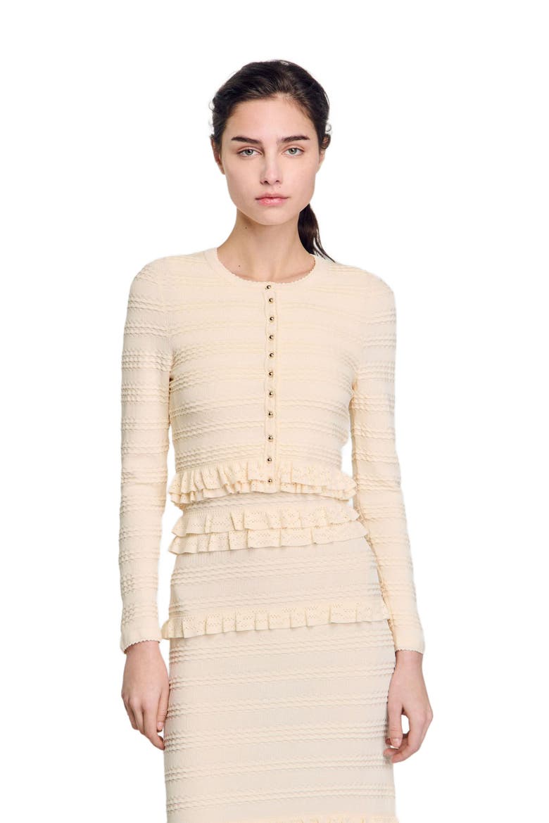Ruffled cardigan, Main, color, Ecru