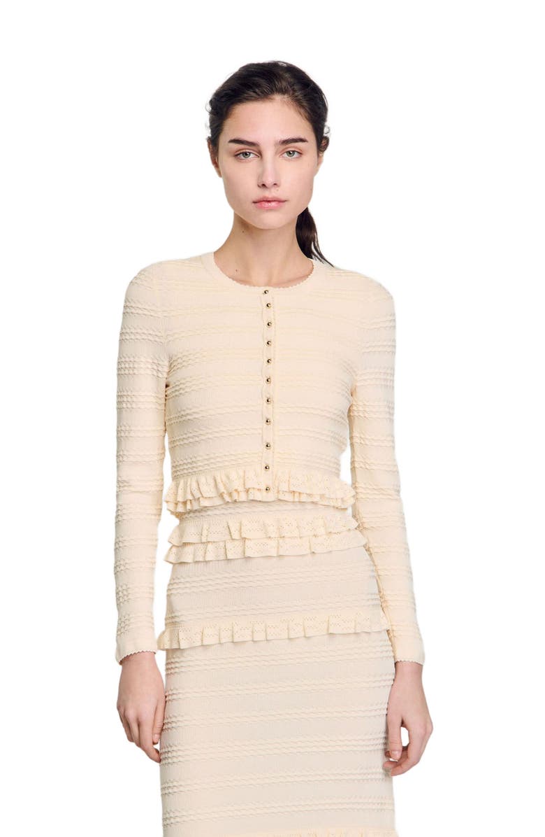 SANDRO Ruffled cardigan, Main, color, 