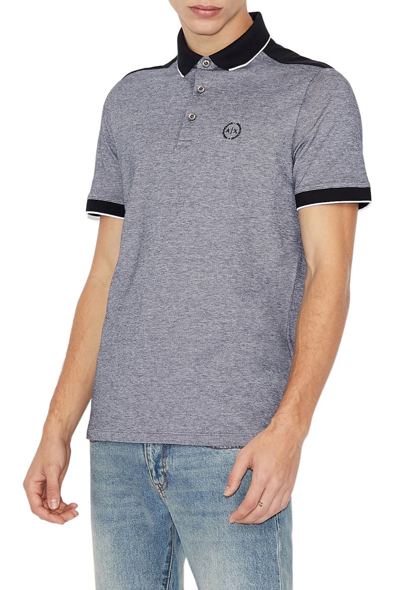 Heathered Piqué Polo, Main, color, HEATHERED NAVY